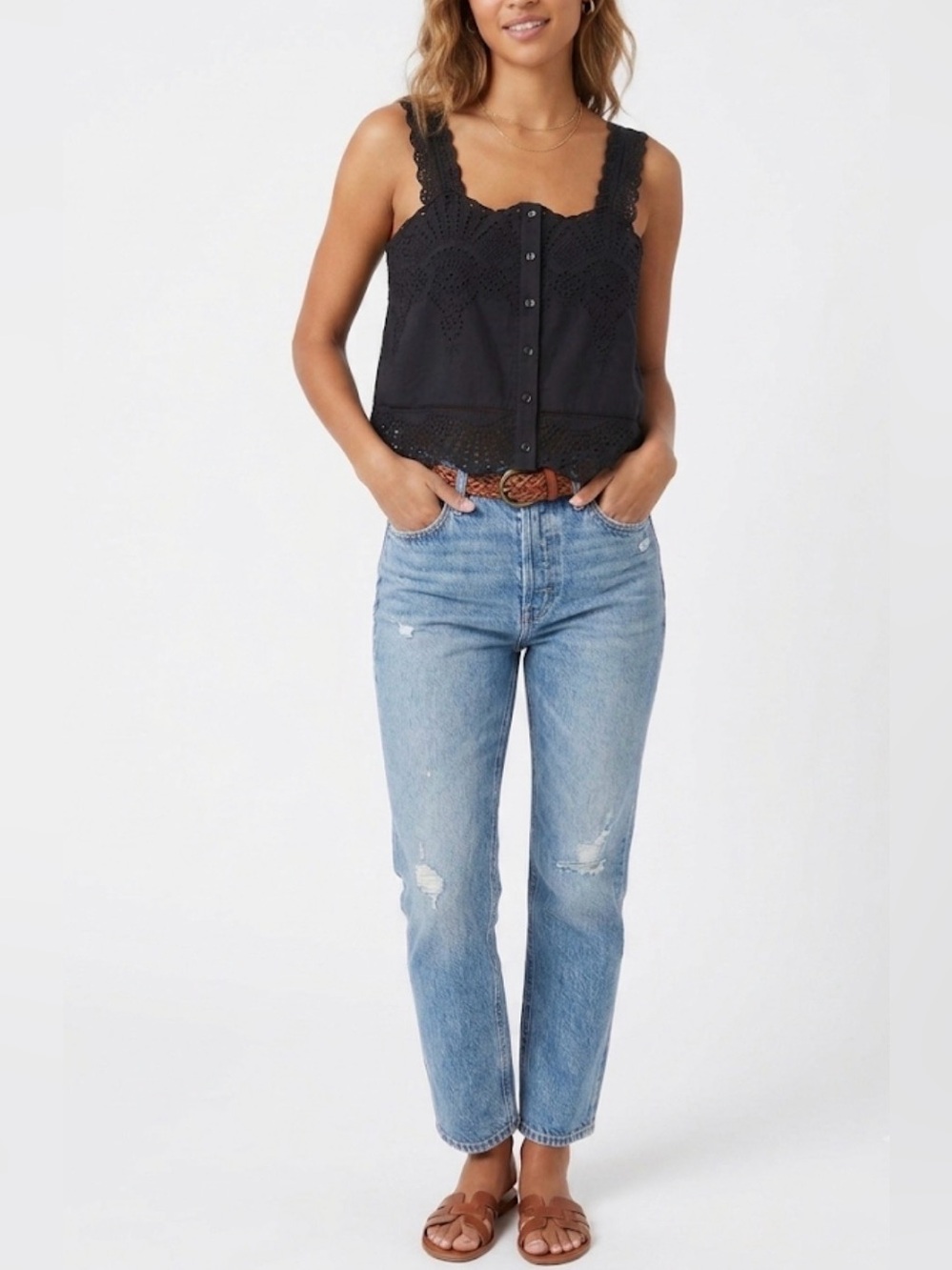Joie Gemma Embroidered Crop Swing Tank Top
